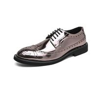 Ninepointninetynine Oxford-Schuhe for Herren, for Schnüren, Brogue, geprägt, glänzend, Derby-Schuhe, niedrige Oberseite, Gummisohle, rutschfest, Blockabsatz, Business (Color : Silber, Size : 45 EU)