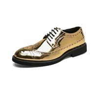 Ninepointninetynine Oxford-Schuhe for Herren, for Schnüren, Brogue, geprägt, glänzend, Derby-Schuhe, niedrige Oberseite, Gummisohle, rutschfest, Blockabsatz, Business (Color : Golden, Size : 44.5 EU