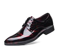Ninepointninetynine Oxford-Schuhe für Herren, Schnürschuhe, spitzer Zehenbereich, Blumenmuster, Lack-PU-Leder, Blockabsatz, rutschfest, niedriges Oberteil, rutschfest, Business, rot, 43 1/3 EU