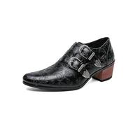 Ninepointninetynine Schuhe Kleid Oxford for Männer Slip On Double Monk Strap Carving Hight Heel Veganes Leder Blockabsatz Gummisohle Anti-Rutsch Outdoor (Color : Schwarz, Size : 40 EU)
