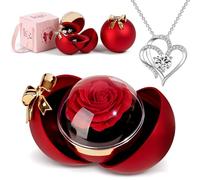 NINESPRING Ewige Rose mit 925 Sterling Silber Herz Halskette - Konservierte Rose Blumen Box, Romantisches Geschenk für Frauen, Freundin & Mama zum Valentinstag, Weihnachten, Geburtstag & Jahrestag