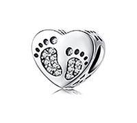 NINGAN 925 Silber Herz Fuß Print Charme Geeignet für Damen Urlaub Jubiläum Geschenk Armband Zubehör