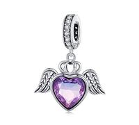NINGAN 925 Sterling Silber Anhänger, Engelsflügel Charms Anhänger, geeignet für Frauen Armband Halsketten, lila herzförmige Armband