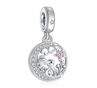 NINGAN 925 Sterling Silber Anhänger Schönes Häschen Glänzend rosa Edelstein Anhänger passend für Damen Armband Halskette