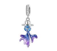 NINGAN 925 Sterling Silber Blau Karpfen Charm Anhänger Anhänger für kleine Fische Geeignet für Damen Armband Halskette