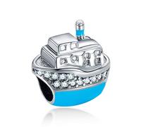 NINGAN 925 Sterling Silber blaue Yacht Perlen Glänzender Zirkon Anhänger passend für Damen Armband
