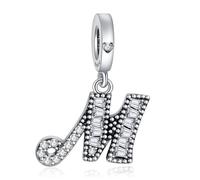 NINGAN 925 Sterling Silber Buchstabe Anhänger A-Z Charm Anhänger Geeignet für Frauen Armband Halskette Glänzendes 5A quadratisches Zirkonium Perlen Geburtstagsgeschenk（M）