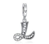 NINGAN 925 Sterling Silber Buchstabe Anhänger A-Z Charm Anhänger Geeignet für Frauen Armband Halskette Glänzendes 5A quadratisches Zirkonium Perlen Geburtstagsgeschenk（L）