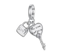 NINGAN 925 Sterling Silber Charme Schlüssel Schloss Kopf hängende Perlen Damen Armband Perlen Charme Halskette Anhänger Geschenk Schmuck, Frau, Liebhaber Geschenk