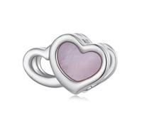 NINGAN 925 Sterling Silber Charms Pink Herz zu Herz Perlen Damen Armband Perlen Charms Halskette Anhänger Geschenk Schmuck