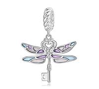NINGAN 925 Sterling Silber farbige Dragonfly Schlüssel Anhänger Geeignet für Damen Armband Halskette
