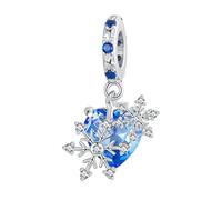 NINGAN 925 Sterling Silber Herz-förmige Schneeflocke Saphir Anhänger Geeignet für Damen Armband Halskette