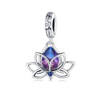 NINGAN 925 Sterling Silber Lotosblumen-Anhänger Funkelnder 5A lila Edelstein-Anhänger Charms Kompatibles Damenarmband Halskette, ein Geschenk für ein Familienmitglied oder eine Freundin