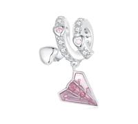 NINGAN 925 Sterling Silber Papier Flugzeug Liebe Brief Perlen Anhänger Glänzender Zirkon Anhänger passend für Damenarmbänder