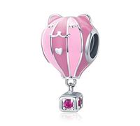NINGAN 925 Sterling Silber rosa Heißluftballon Perlen Anhänger Rosa Edelstein Anhänger passend für Damen Armband