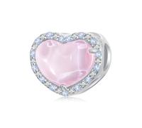 NINGAN 925 Sterling Silber rosa herzförmige Perle Anhänger mit 5A rosa Zirkon Charme, kompatibel mit Frauen Armband Perlen, Geburtstagsgeschenk