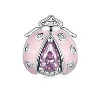 NINGAN 925 Sterling Silber Sieben-Sterne Marienkäfer Charm Shiny Pink Edelstein Perlen Charm des Damenarmbandes
