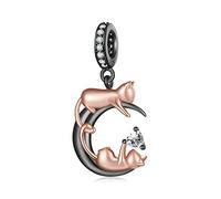 NINGAN 925 Sterling Silber und Roségold Kätzchen Anhänger Schwarzer Charme Anhänger kompatibel Damen Armband Halskette Geburtstagsgeschenk für die Familie eines Freundes