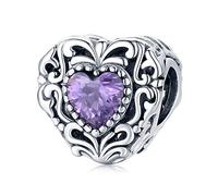 NINGAN 925 Sterling Silber Vintage Herz Perlen Lila Edelstein Armband Anhänger Geeignet für Damenarmband