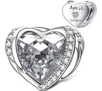 NINGAN April Birthstone Charms für Frauen Charms Armband, Engel Flügel 925 Sterling Silber Liebe Herz Bead Anhänger Graviert Ehrgeizig, Geburtstag Muttertag Schmuck Geschenke für Frauen Mädchen