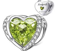 NINGAN August Birthstone Charms für Frauen Charms Armband, Engel Flügel 925 Sterling Silber Liebe Herz Bead Anhänger Graviert Ehrgeizig, Geburtstag Muttertag Schmuck Geschenke für Frauen Mädchen