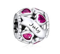 NINGAN Birthstone Charms für Armbänder Charm 925 Sterling Silber Openwork Perlen Charms, Liebesherz Charms für Armbänder und Halsketten（Juli）