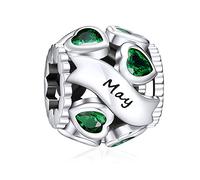 NINGAN Birthstone Charms für Armbänder Charm 925 Sterling Silber Openwork Perlen Charms, Liebesherz Charms für Armbänder und Halsketten（Mai）