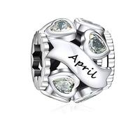 NINGAN Birthstone Charms für Armbänder Charm 925 Sterling Silber Openwork Perlen Charms, Liebesherz Charms für Armbänder und Halsketten（April）