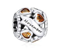 NINGAN Birthstone Charms für Armbänder Charm 925 Sterling Silber Openwork Perlen Charms, Liebesherz Charms für Armbänder und Halsketten（November）