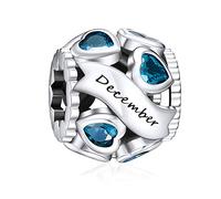 NINGAN Birthstone Charms für Armbänder Charm 925 Sterling Silber Openwork Perlen Charms, Liebesherz Charms für Armbänder und Halsketten（Dezember）