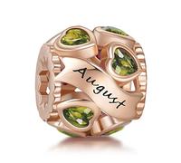 NINGAN Birthstone Charms für Armbänder Roségold Charm 925 Sterling Silber Openwork Perlen Charms, Liebesherz Charms für Armbänder und Halsketten