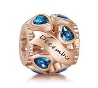 NINGAN Birthstone Charms für Armbänder Roségold Charm 925 Sterling Silber Openwork Perlen Charms, Liebesherz Charms für Armbänder und Halsketten