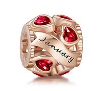 NINGAN Birthstone Charms für Armbänder Roségold Charm 925 Sterling Silber Openwork Perlen Charms, Liebesherz Charms für Armbänder und Halsketten