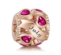 NINGAN Birthstone Charms für Armbänder Roségold Charm 925 Sterling Silber Openwork Perlen Charms, Liebesherz Charms für Armbänder und Halsketten