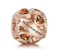 NINGAN Birthstone Charms für Armbänder Roségold Charm 925 Sterling Silber Openwork Perlen Charms, Liebesherz Charms für Armbänder und Halsketten