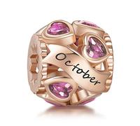 NINGAN Birthstone Charms für Armbänder Roségold Charm 925 Sterling Silber Openwork Perlen Charms, Liebesherz Charms für Armbänder und Halsketten