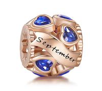 NINGAN Birthstone Charms für Armbänder Roségold Charm 925 Sterling Silber Openwork Perlen Charms, Liebesherz Charms für Armbänder und Halsketten