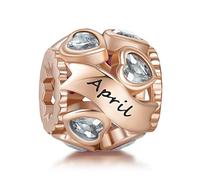 NINGAN Birthstone Charms für Armbänder Roségold Charm 925 Sterling Silber Openwork Perlen Charms, Liebesherz Charms für Armbänder und Halsketten