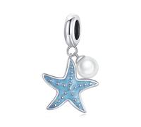 NINGAN Blauer Seestern Perle Anhänger Charme der Sommerserie 925 Sterling Silber Damen Armband Anhänger