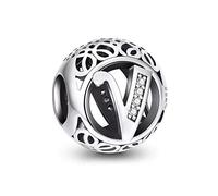 NINGAN Buchstabe-Charm aus 925 Sterlingsilber, passend für europäische Armbänder (V)