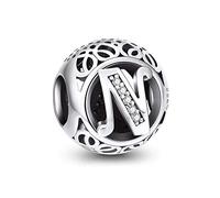 NINGAN Charm-Anhänger, 925 Sterlingsilber, Motiv: Buchstabe des Alphabets, für Armbänder, kompatibel mit europäischen Armbändern
