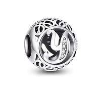 NINGAN Charm-Anhänger, 925 Sterlingsilber, Motiv: Buchstabe des Alphabets, für Armbänder, kompatibel mit europäischen Armbändern
