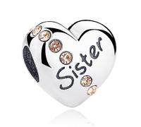 NINGAN Charm-Anhänger, 925er Sterlingsilber, Herz-Design, für Schmuck und europäische Armbänder (Schwester C)