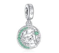 NINGAN Elefant Anhänger 925 Sterling Silber Charme Glänzend grüner Edelstein Anhänger passend für Damen Armband Halskette(A)