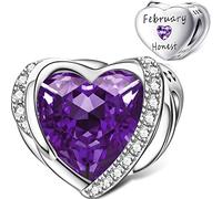 NINGAN Februar Birthstone Charms für Frauen Charms Armband, Engel Flügel 925 Sterling Silber Liebe Herz Bead Anhänger Graviert Ehrgeizig, Geburtstag Muttertag Schmuck Geschenke für Frauen Mädchen