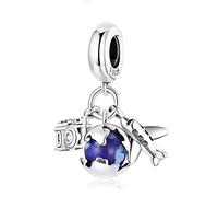 NINGAN Global Travel 925 Sterling Silber Anhänger Mini Erde, Flugzeug, Kamera, Anhänger passend für Armband