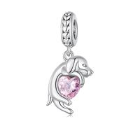 NINGAN Hund hält Liebe Anhänger Sterling Silber 925 Anhänger Glänzender rosa Edelstein Charme Geeignet für Damen Armband Halskette