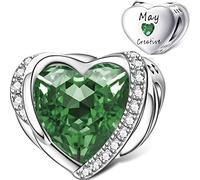 NINGAN Mai Birthstone Charms für Frauen Charms Armband, Engel Flügel 925 Sterling Silber Liebe Herz Bead Anhänger Graviert Ehrgeizig, Geburtstag Muttertag Schmuck Geschenke für Frauen Mädchen