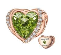 NINGAN Roségold August Birthstone Charms für Frauen Charms Armband, Engel Flügel 925 Sterling Silber Liebe Herz Bead Anhänger Graviert Ehrgeizig, Geburtstag für Mädche