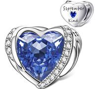 NINGAN September Birthstone Charms für Frauen Charms Armband, Engel Flügel 925 Sterling Silber Liebe Herz Bead Anhänger Graviert Ehrgeizig, Geburtstag Muttertag Schmuck Geschenke für Frauen Mädchen